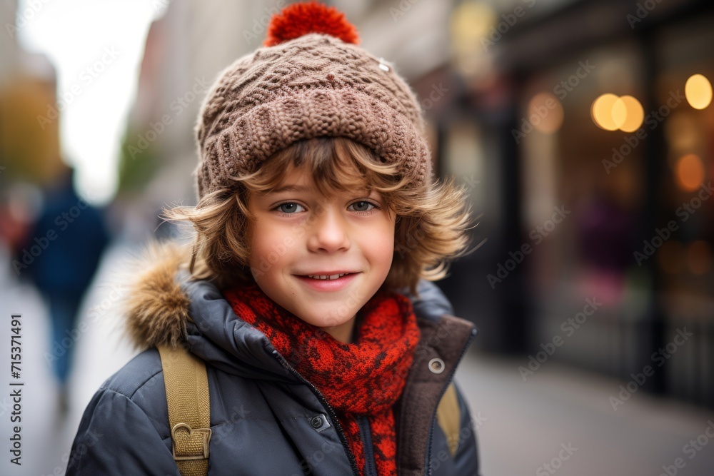 Portrait of a cute little boy in winter clothes on the street Portrait of a cute little boy in winter clothes on the street