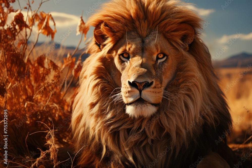 A lion in the African savanna