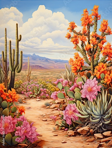 Resilient Blooms: Captivating Digital Art Showcasing Blooming Desert Florals.