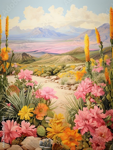 Blooming Desert Florals  A Panoramic Landscape Print with Sweeping Views