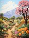 Blooming Desert Florals: Creative Treescapes Merge with Vibrant Desert Florals in Striking Artwork