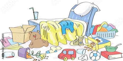 Illustration of a messy, untidy room.