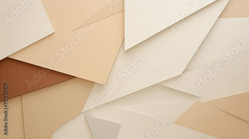 さまざまな形のベージュ系の紙が重なった模様の壁紙用素材