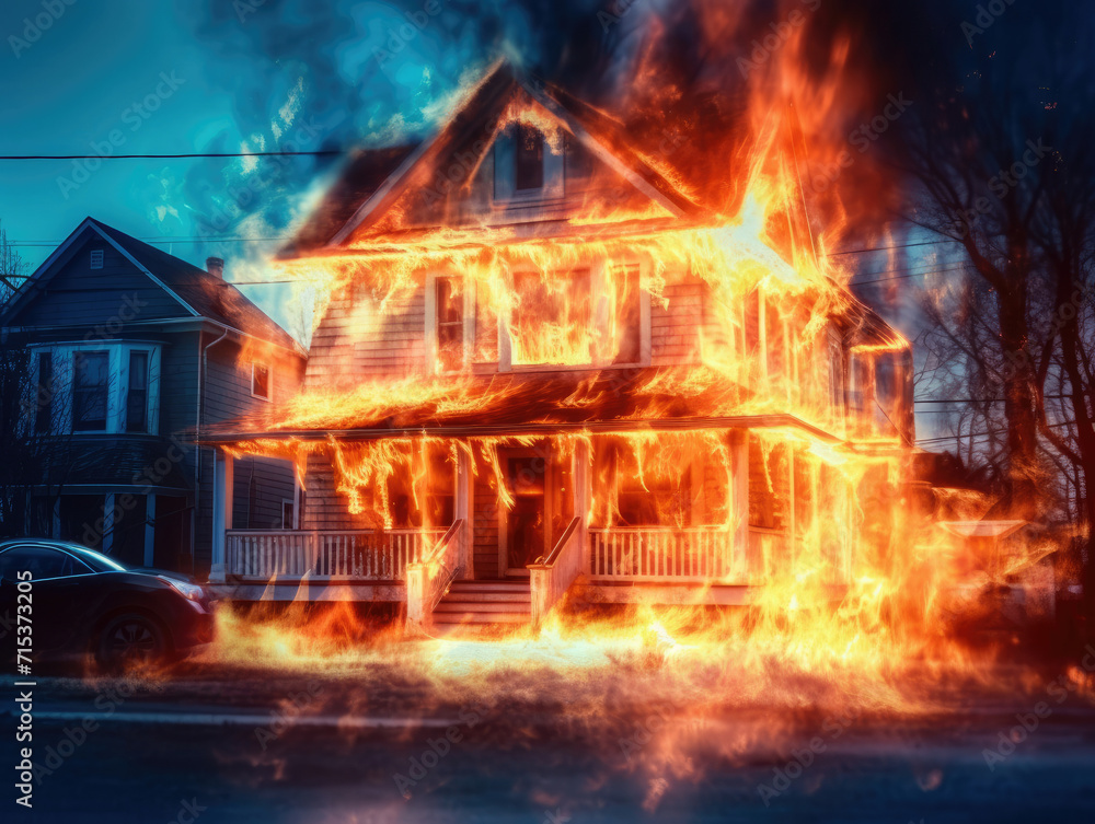 House Fire With Car in Front House Fire With Car in Front