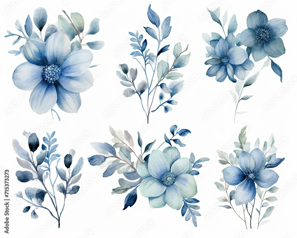 Vibrant Blue Flower Bouquet in Front of White Background Vibrant Blue Flower Bouquet in Front of White Background