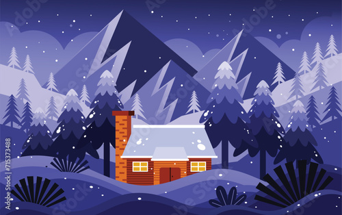 Winter Nature Illustration at Night (ID: 715373488)