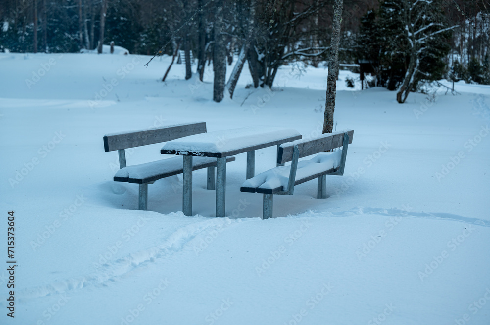 Resting area with two benches and a table
