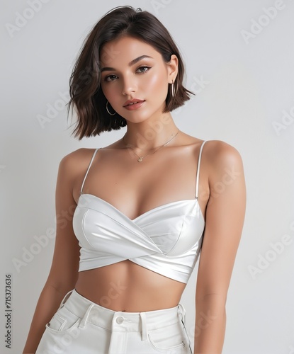 a beautiful woman in a white crop top