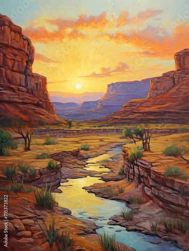 Vintage Bohemian Desert Sunsets: Acrylic Landscape Art with Evening Glow � Captivating Vintage Art Print