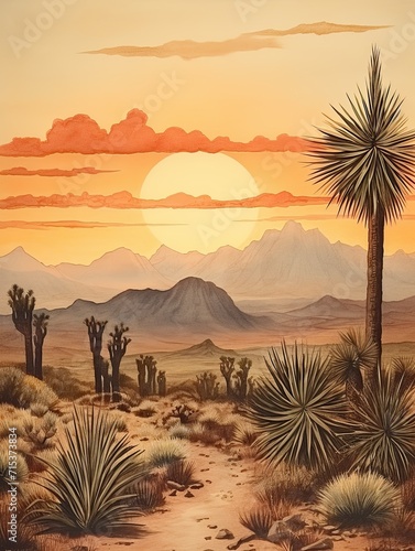 Bohemian Desert Sunsets Art Print: Vintage Landscape Nature Artwork for Desert Landscape Nostalgia