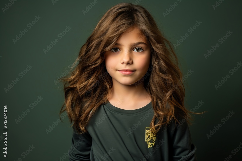 Portrait of a cute little girl with long curly hair. Studio shot. Portrait of a cute little girl with long curly hair. Studio shot.