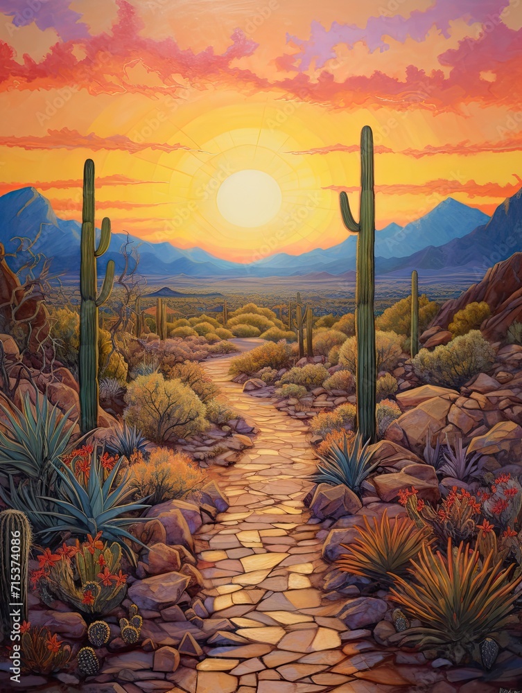 Golden Hour Pathways: Bohemian Desert Sunsets in Nature Artwork