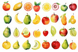 Assorted Fruits on White Background, A Colorful Mix of Natures Goodness