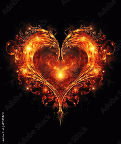 Heart Made of Flames on Black Background