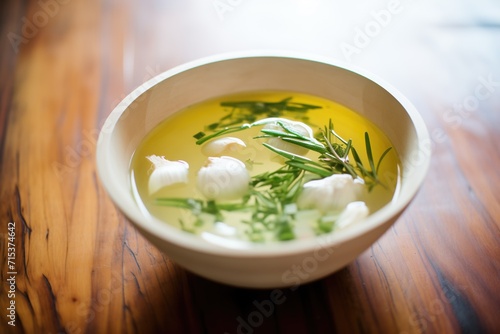 fermented garlic with fresh herbs in a bowl