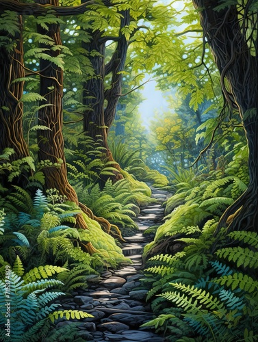 Botanical Fern Pathway Painting  Riverside Illustrations