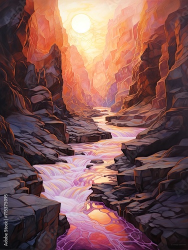 First Light: Captivating Dawn Painting of Cascading Canyon Rivers