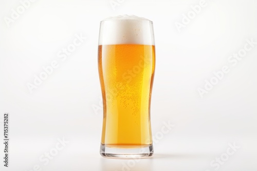 Fresh beer in a glass on white background.