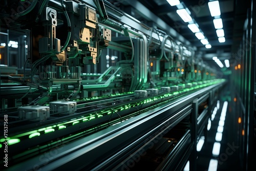 Automated Production Line, on an isolated Neon Green background, Generative AI © Box Milk