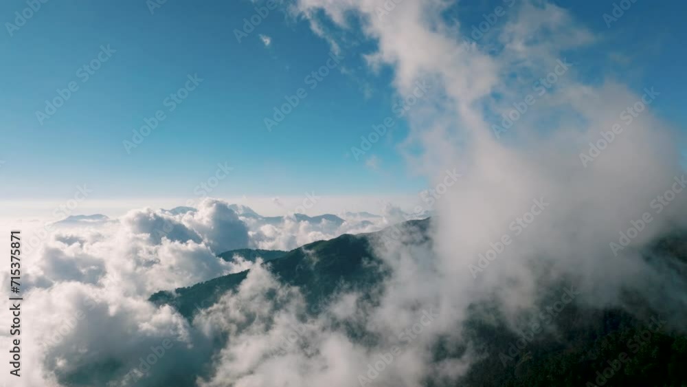 Aerial view of clouds around mountain peaks Aerial view of clouds around mountain peaks