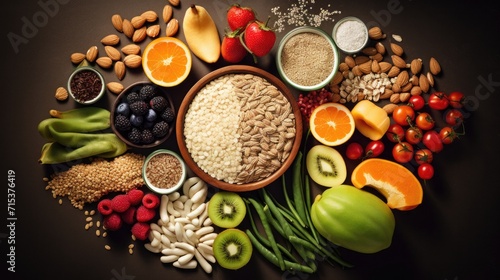 Dietary fiber healthy food shot from above