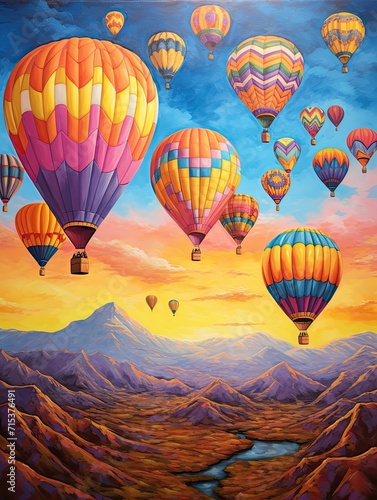 Colorful Hot Air Balloons: A Golden Hour Balloon Glow Art Spectacle.