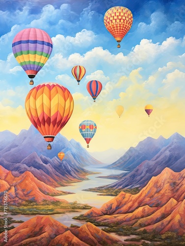 Colorful Hot Air Balloons: Panoramic Landscape Print - Horizon Float