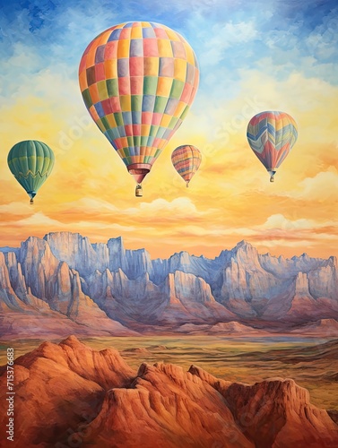 Colorful Hot Air Balloons: Plateau Art Print, Desert Flight