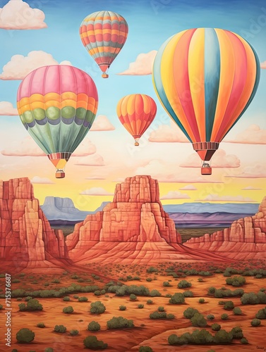 Colorful Hot Air Balloons Floating in Desert Plateau - Art Print