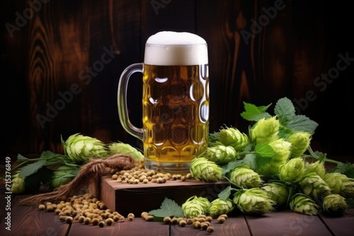 Beer elements on wooden background