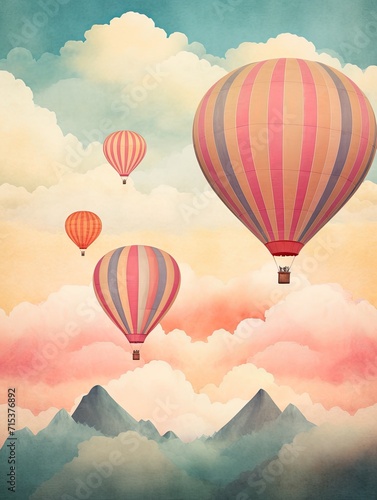 Colorful Hot Air Balloons: Vintage Sky Festival Wall Art