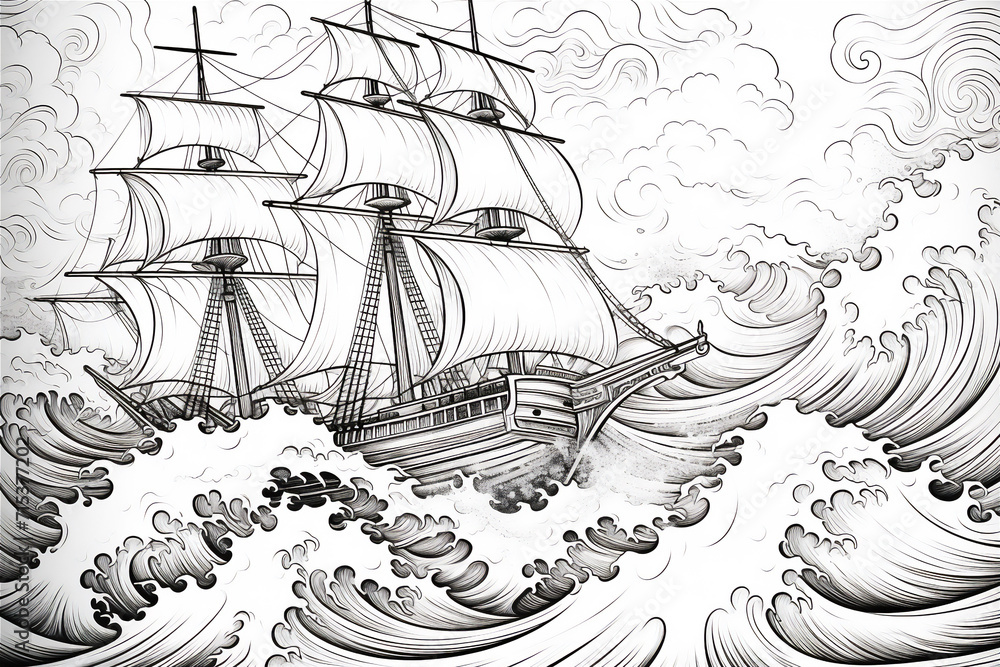 coloring pages of ship in the ocean