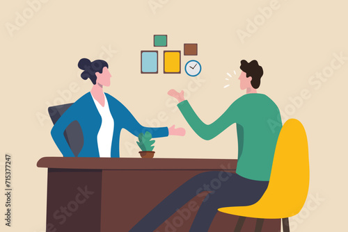 Job interview, business discussion meeting or recruitment manager, candidate answer question or career development, communication or hiring concept, business people answer question in job interview.