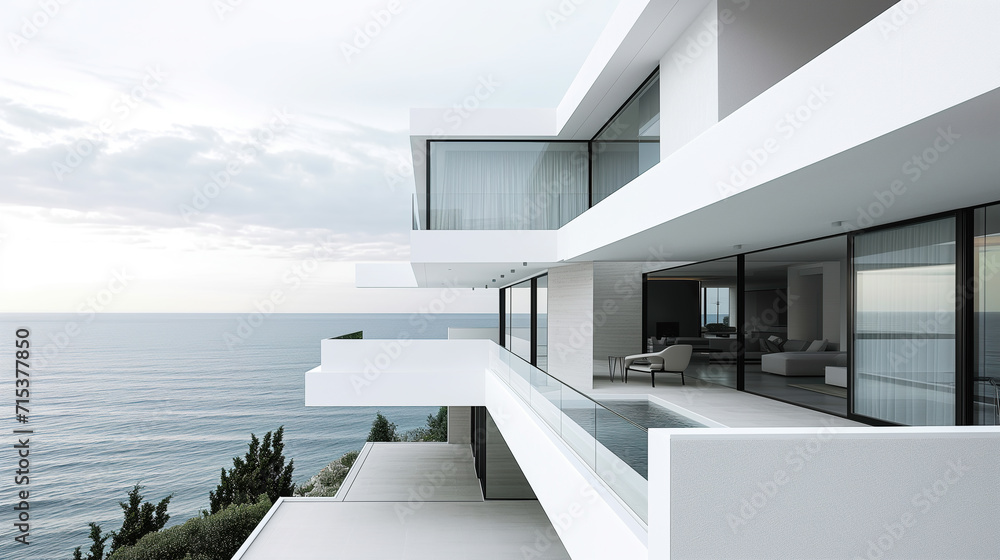 Fototapeta premium Modern seaside white villa residential architecture