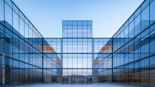 Modern office building exterior made of glass, steel and cement