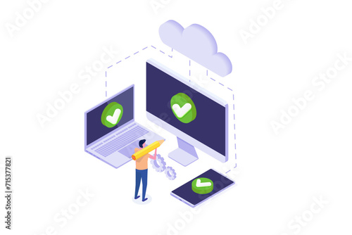 Saas technology, Software as a service Isometric concept. Vector illustration.