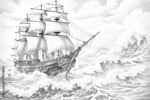 coloring pages of ship in the ocean