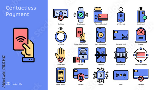 Contactless Payment Icon Line Color Style