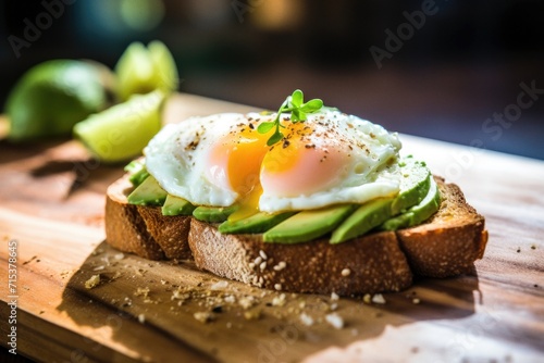 Healthy breakfast toast with avocado and egg