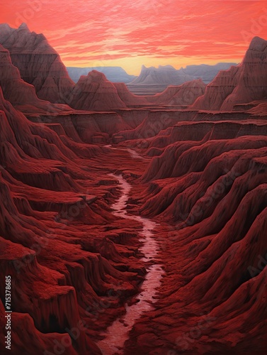First Light Over the Crimson Badlands: A Spectacular Dawn Painting