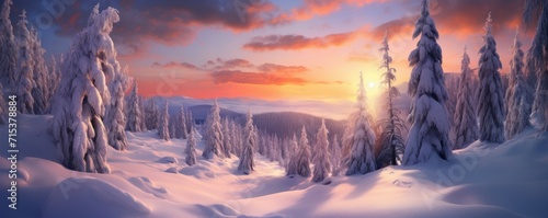 sunset in snowy mountain landscape © tetxu
