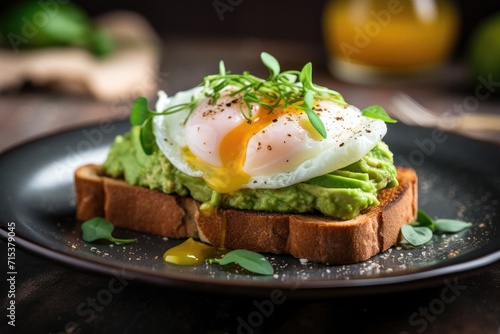 Healthy breakfast toast with avocado and egg