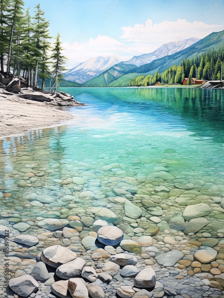 Crystal Clear Alpine Lakes Beach: Lakeside Sand and Pebbles Painting