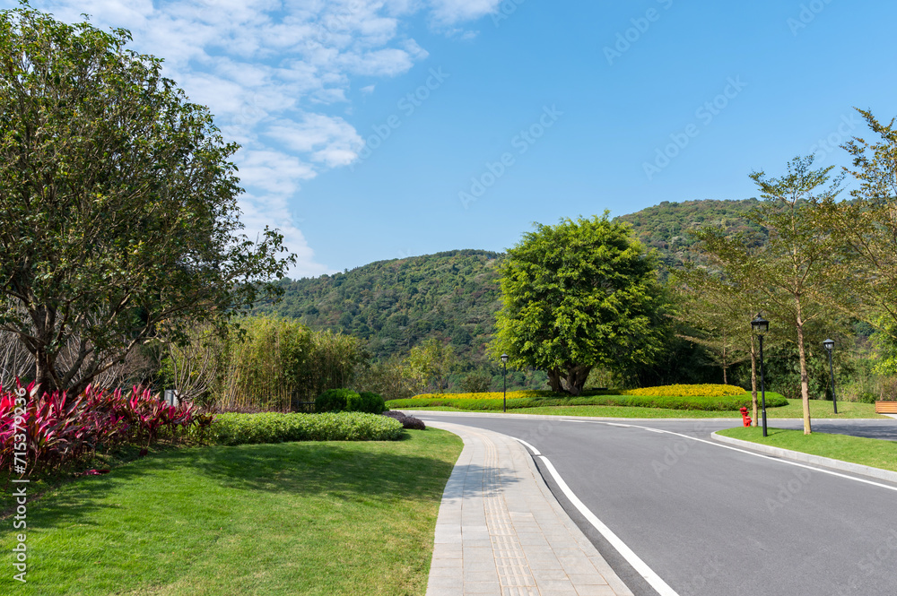Clean roads and roadside meadows in the countryside Clean roads and roadside meadows in the countryside