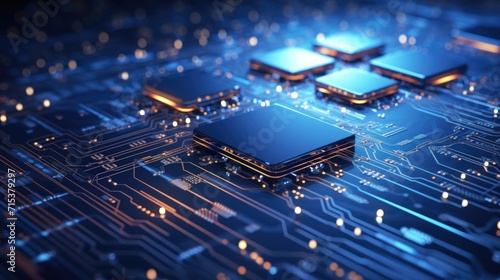 3D rendering of electronic circuit board and modern computer technology. Generate AI image
