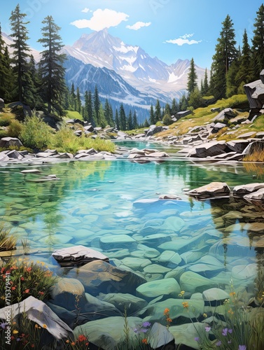 Crystal Clear Alpine Lakes: Serene Waters in a Modern Valley Landscape