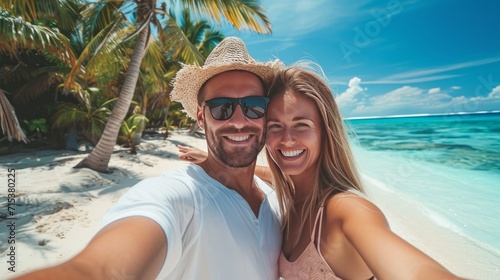 couple making selfie on vacation on idyllic caribbean beach © tetxu