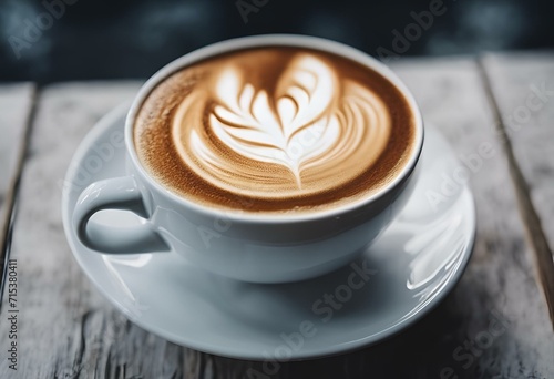 AI generated illustration of a cup of cappuccino on a rustic wooden table