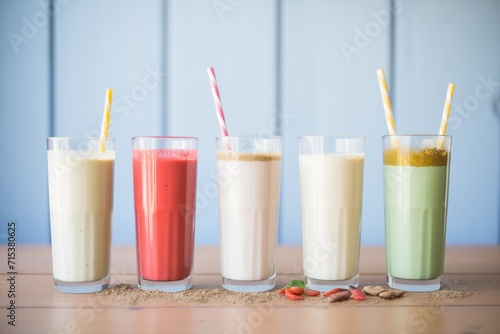 lassi assortment, different flavors side by side, colorful row