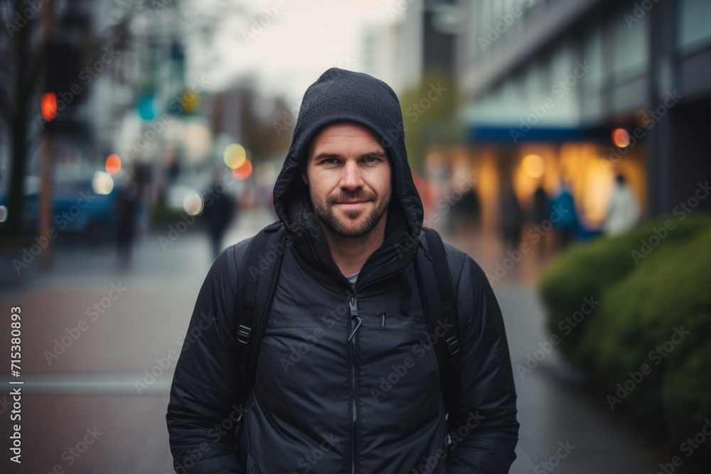 Portrait of a handsome young man in a black jacket on the street Portrait of a handsome young man in a black jacket on the street